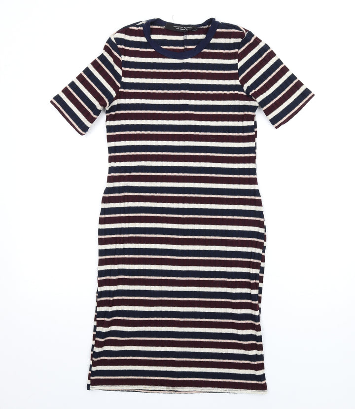 Dorothy Perkins Womens Multicoloured Striped Polyester Bodycon Size 10 Round Neck Pullover