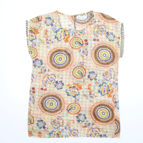Millenium Womens Multicoloured Geometric Polyester A-Line Size S Round Neck Button