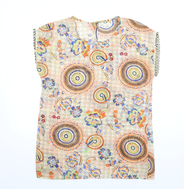 Millenium Womens Multicoloured Geometric Polyester A-Line Size S Round Neck Button
