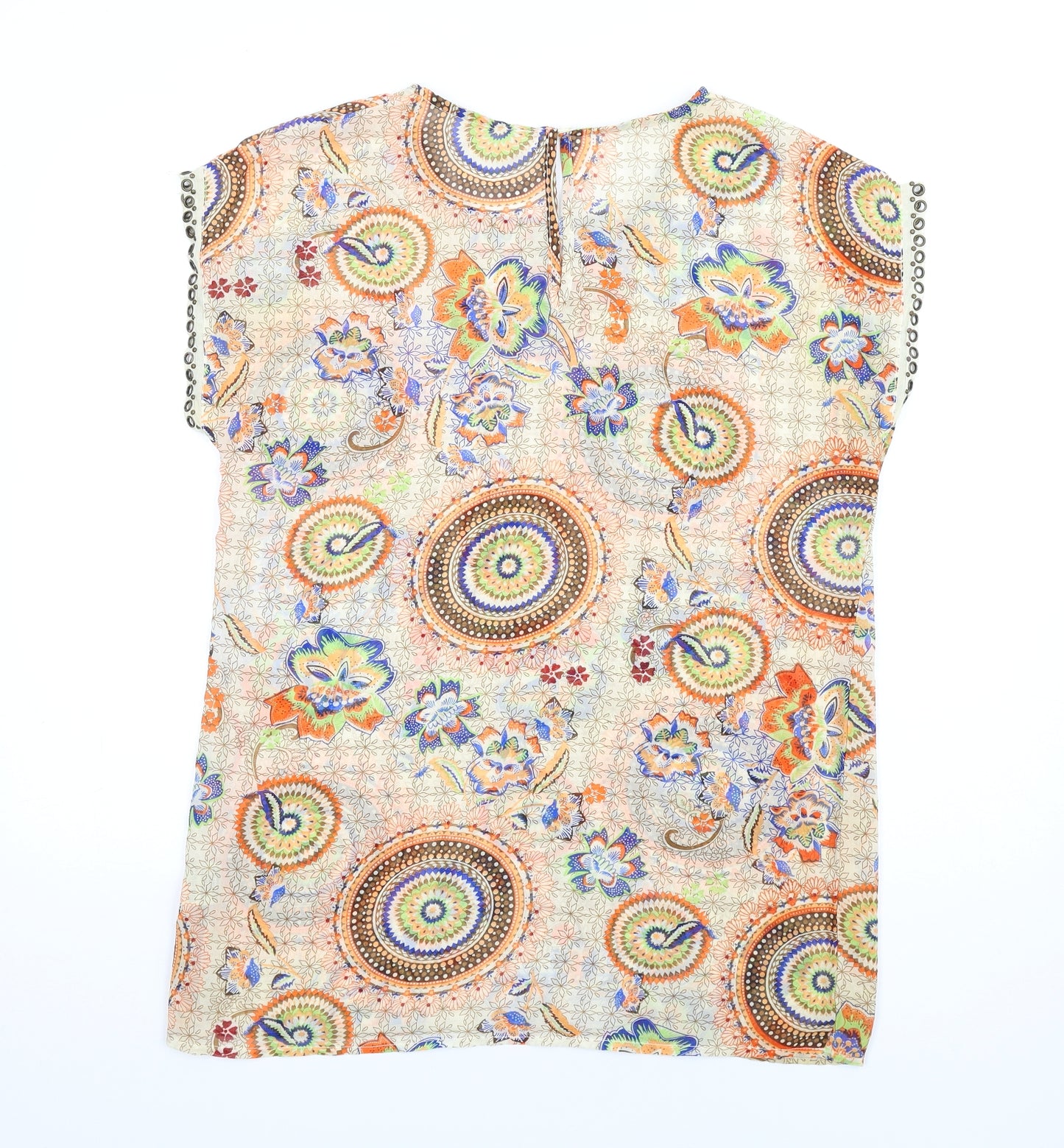 Millenium Womens Multicoloured Geometric Polyester A-Line Size S Round Neck Button
