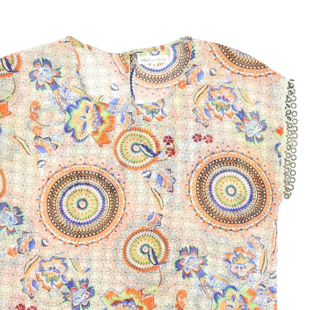 Millenium Womens Multicoloured Geometric Polyester A-Line Size S Round Neck Button