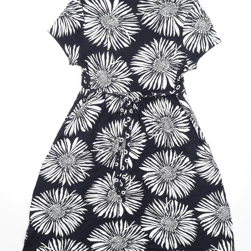 Maine Womens Black Floral Viscose A-Line Size 16 V-Neck Pullover