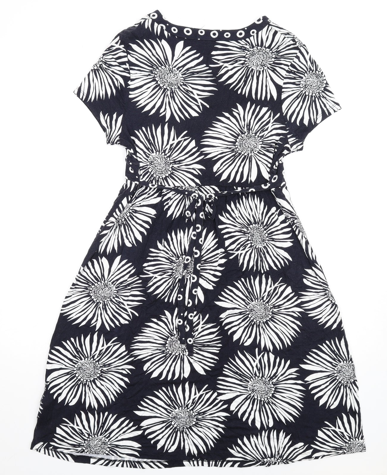 Maine Womens Black Floral Viscose A-Line Size 16 V-Neck Pullover