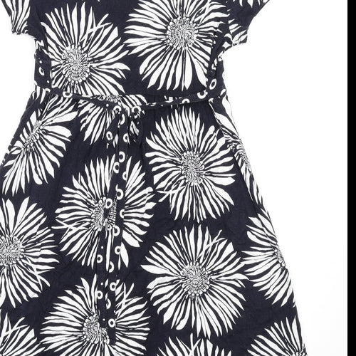 Maine Womens Black Floral Viscose A-Line Size 16 V-Neck Pullover