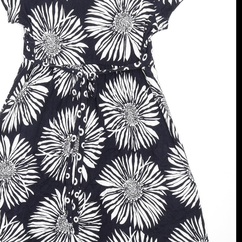 Maine Womens Black Floral Viscose A-Line Size 16 V-Neck Pullover