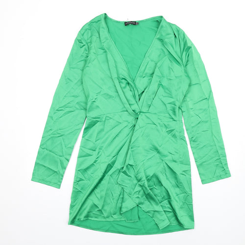 PRETTYLITTLETHING Womens Green Polyester Mini Size 12 V-Neck Zip