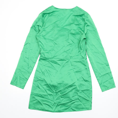 PRETTYLITTLETHING Womens Green Polyester Mini Size 12 V-Neck Zip