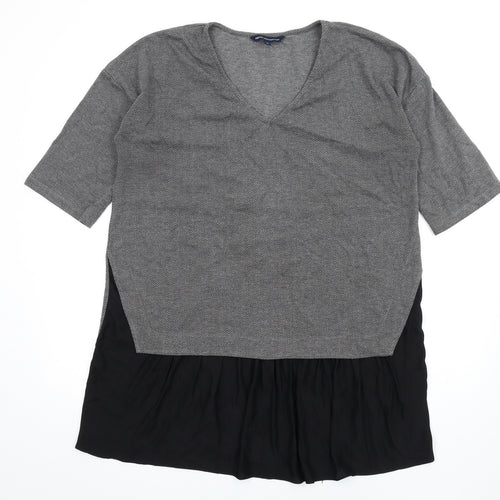 French Connection Womens Grey Herringbone Polyester T-Shirt Dress Size S V-Neck Pullover