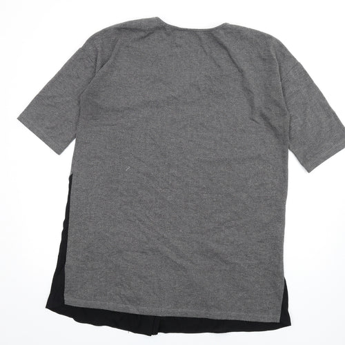 French Connection Womens Grey Herringbone Polyester T-Shirt Dress Size S V-Neck Pullover