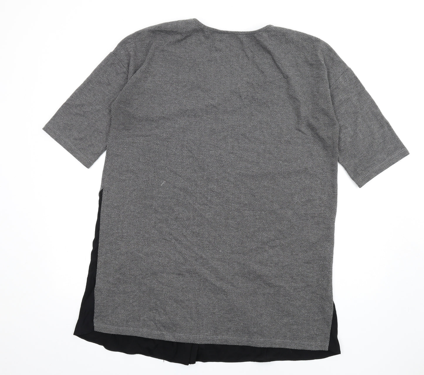French Connection Womens Grey Herringbone Polyester T-Shirt Dress Size S V-Neck Pullover