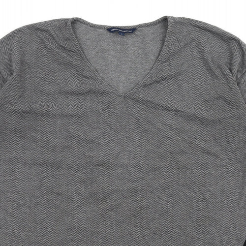 French Connection Womens Grey Herringbone Polyester T-Shirt Dress Size S V-Neck Pullover