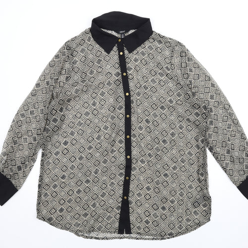 NEXT Womens Beige Geometric Polyester Basic Button-Up Size 20 Collared