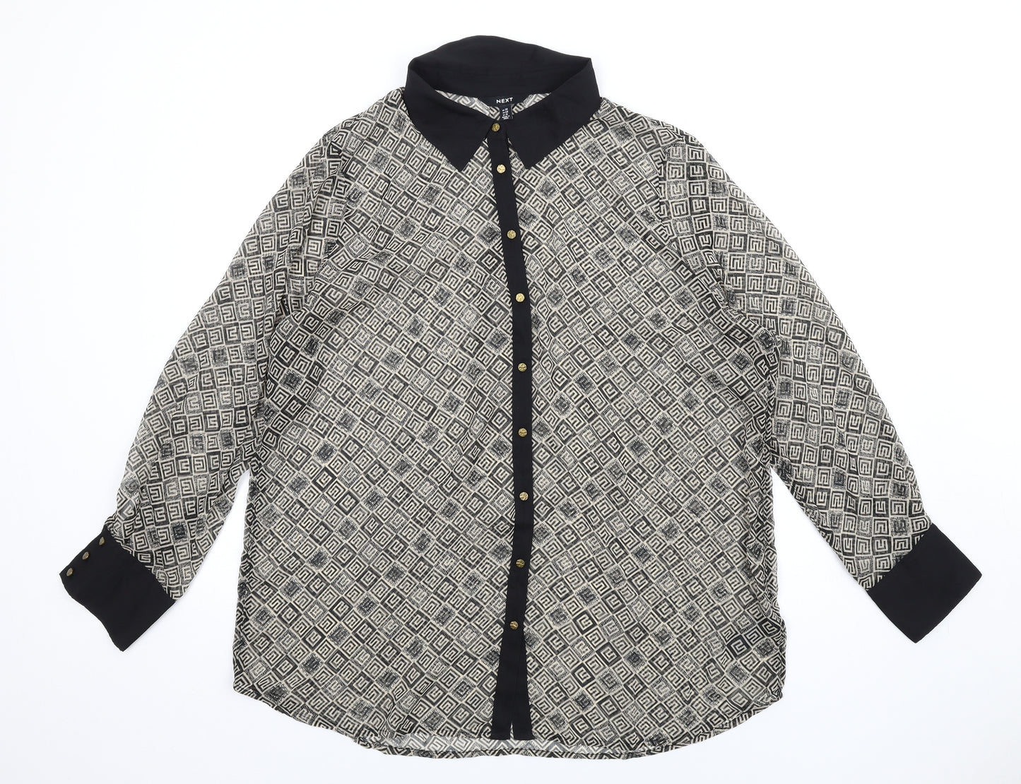 NEXT Womens Beige Geometric Polyester Basic Button-Up Size 20 Collared