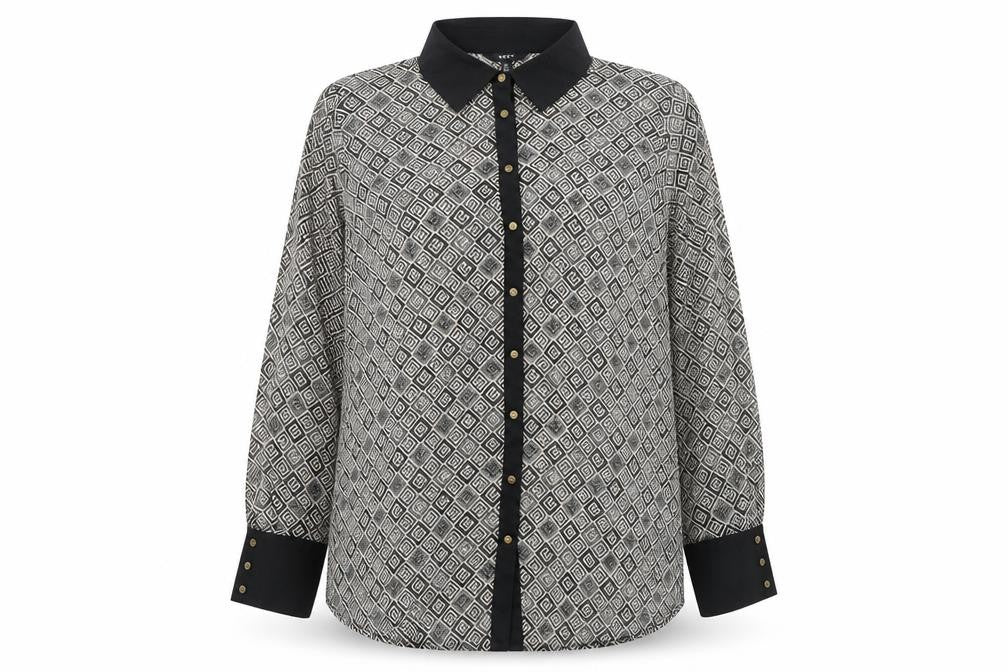 Next Womens Beige Geometric Polyester Basic Button-Up Size 20 Collared