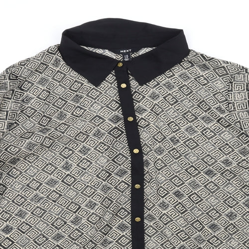 NEXT Womens Beige Geometric Polyester Basic Button-Up Size 20 Collared