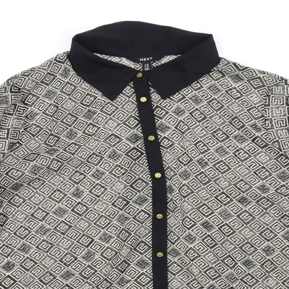 NEXT Womens Beige Geometric Polyester Basic Button-Up Size 20 Collared