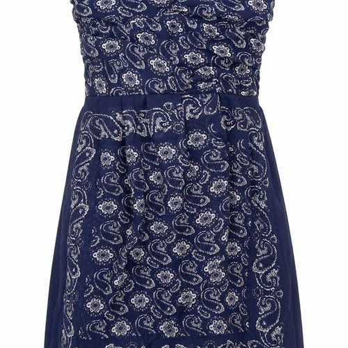 Mango Womens Blue Geometric Polyester Mini Size S Sweetheart Zip