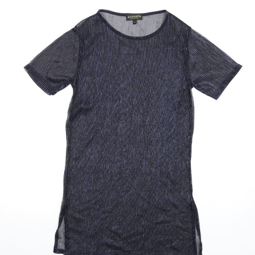 Ayanapa Womens Blue Polyester T-Shirt Dress Size S Round Neck Pullover