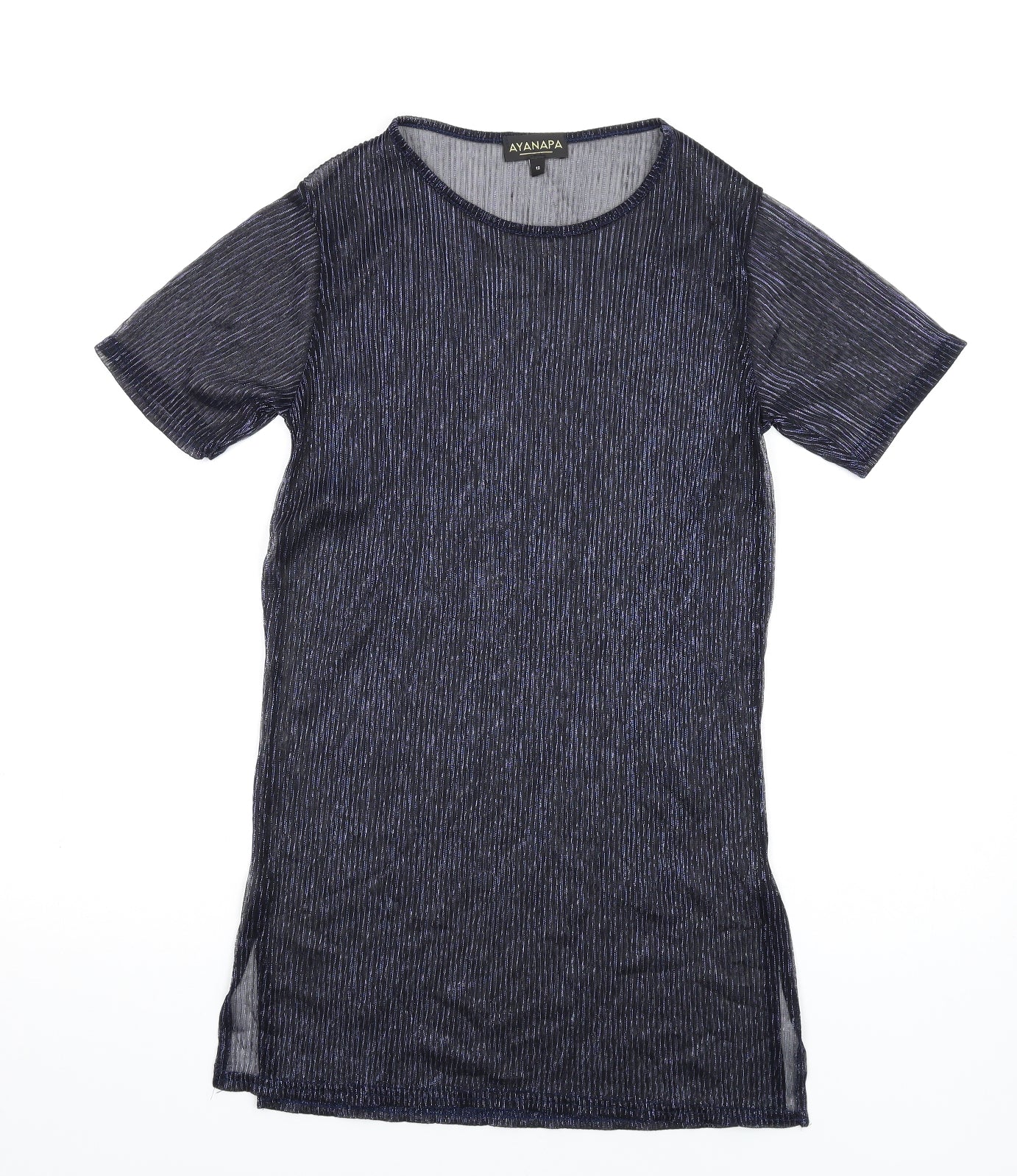 Ayanapa Womens Blue Polyester T-Shirt Dress Size S Round Neck Pullover