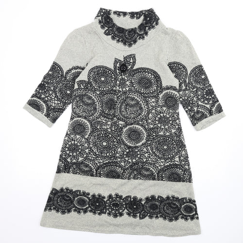 Izabel London Womens Grey Geometric Polyester Jumper Dress Size 10 High Neck Pullover