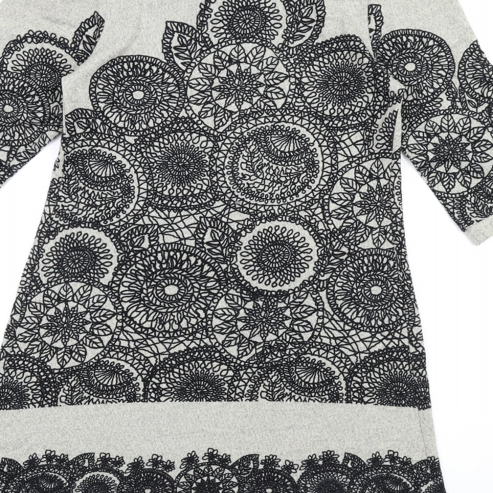Izabel London Womens Grey Geometric Polyester Jumper Dress Size 10 High Neck Pullover