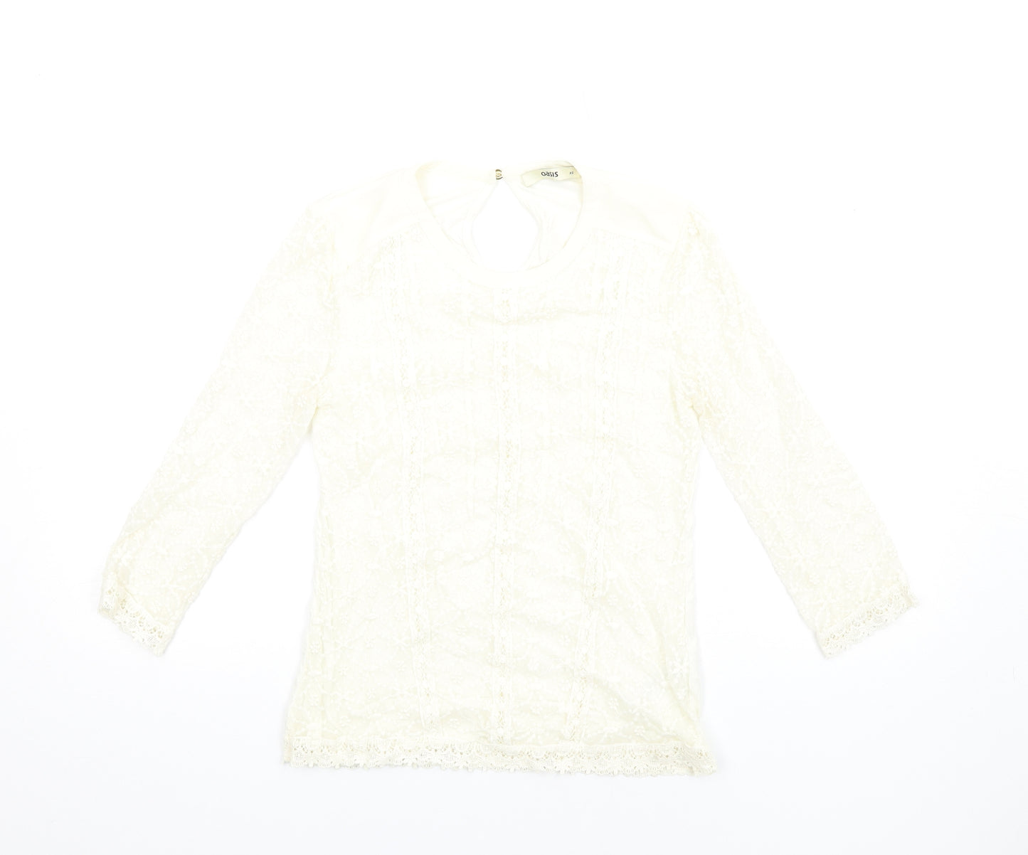 Oasis Womens Ivory Polyamide Basic T-Shirt Size XS Round Neck