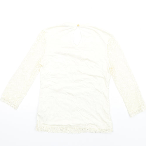 Oasis Womens Ivory Polyamide Basic T-Shirt Size XS Round Neck