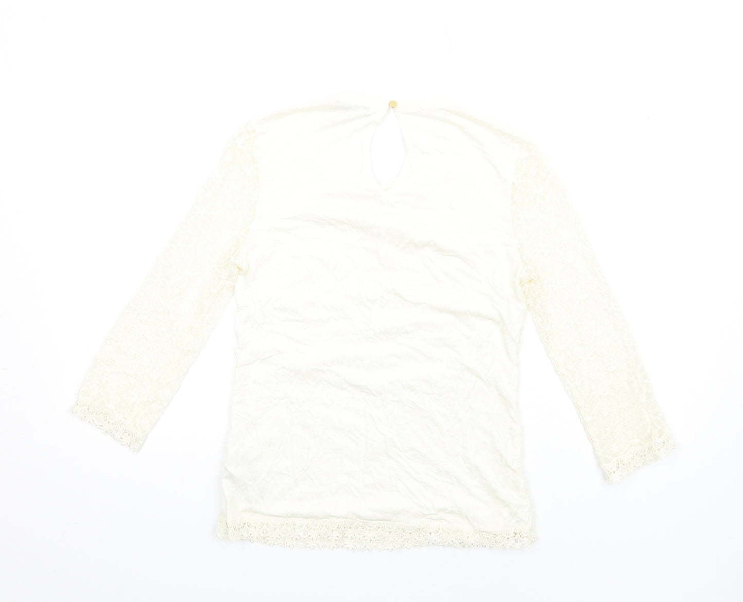 Oasis Womens Ivory Polyamide Basic T-Shirt Size XS Round Neck