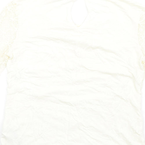 Oasis Womens Ivory Polyamide Basic T-Shirt Size XS Round Neck
