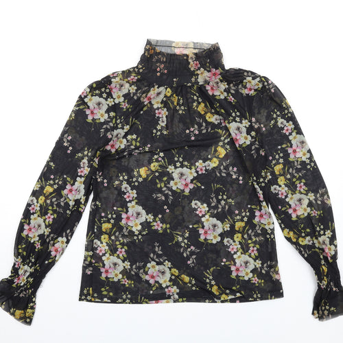 River Island Womens Multicoloured Floral Polyester Basic T-Shirt Size 6 High Neck