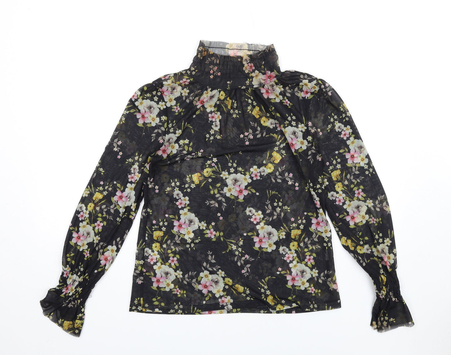 River Island Womens Multicoloured Floral Polyester Basic T-Shirt Size 6 High Neck