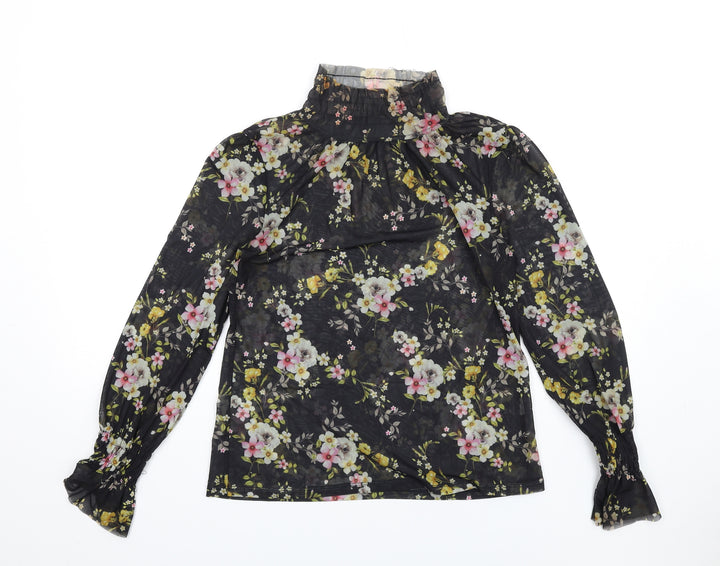 River Island Womens Multicoloured Floral Polyester Basic T-Shirt Size 6 High Neck