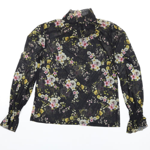 River Island Womens Multicoloured Floral Polyester Basic T-Shirt Size 6 High Neck