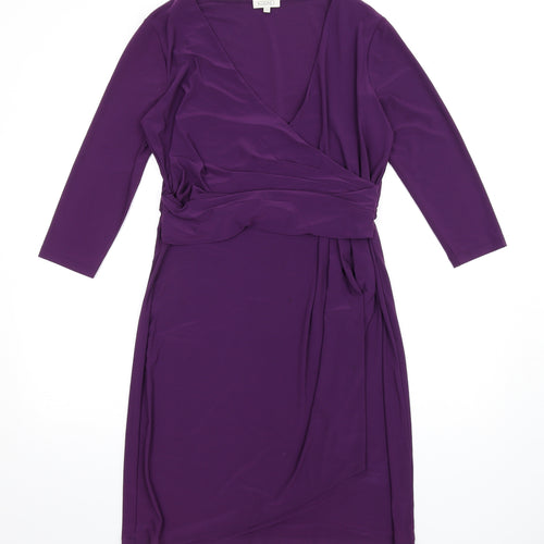 Kaliko Womens Purple Polyester Pencil Dress Size 14 V-Neck Pullover