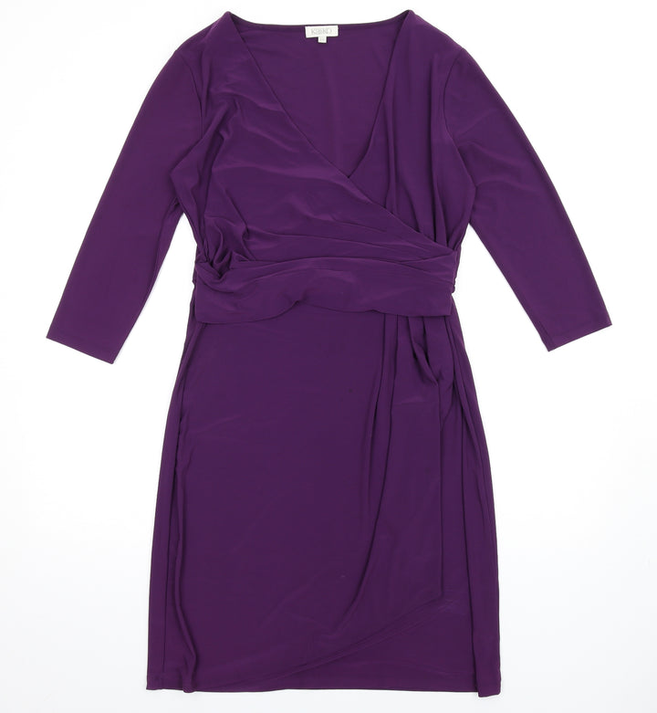 Kaliko Womens Purple Polyester Pencil Dress Size 14 V-Neck Pullover