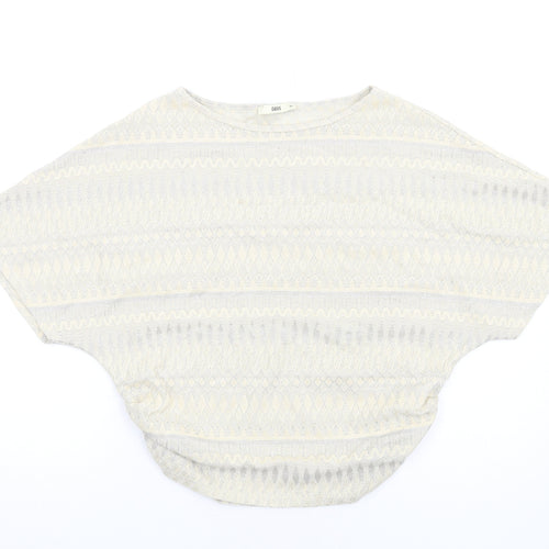 Oasis Womens Ivory Geometric Polyester Basic T-Shirt Size XS Round Neck