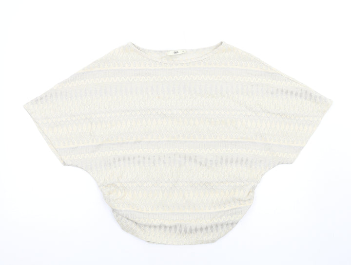 Oasis Womens Ivory Geometric Polyester Basic T-Shirt Size XS Round Neck
