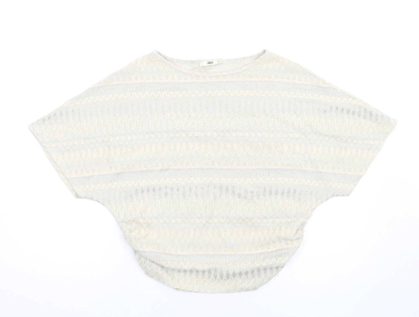 Oasis Womens Ivory Geometric Polyester Basic T-Shirt Size XS Round Neck