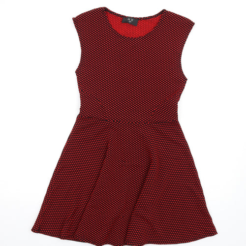AX Paris Womens Red Polka Dot Polyester Skater Dress Size 8 Round Neck Pullover