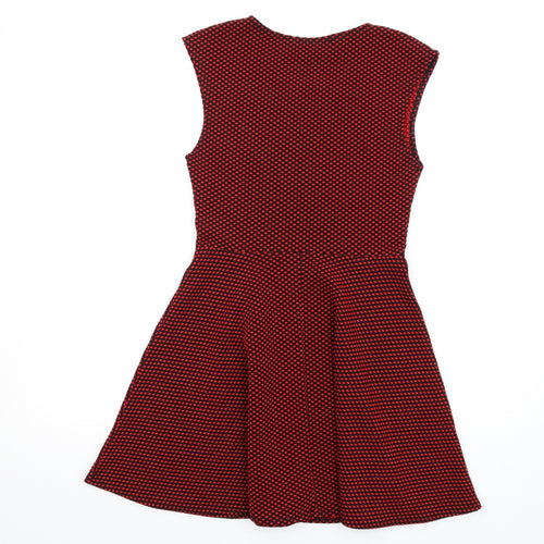 AX Paris Womens Red Polka Dot Polyester Skater Dress Size 8 Round Neck Pullover