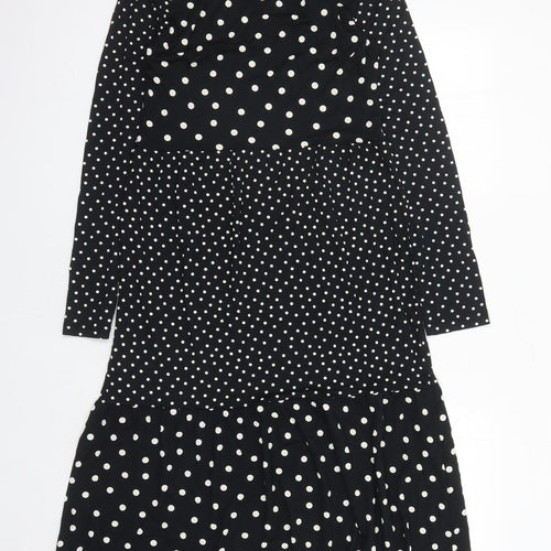 Marks and Spencer Womens Black Polka Dot Viscose A-Line Size 8 Round Neck Pullover