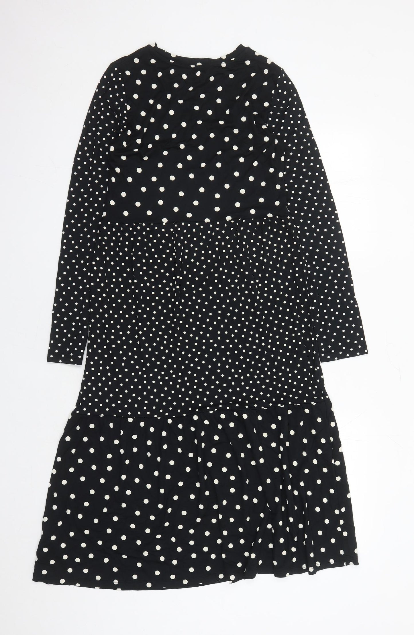 Marks and Spencer Womens Black Polka Dot Viscose A-Line Size 8 Round Neck Pullover