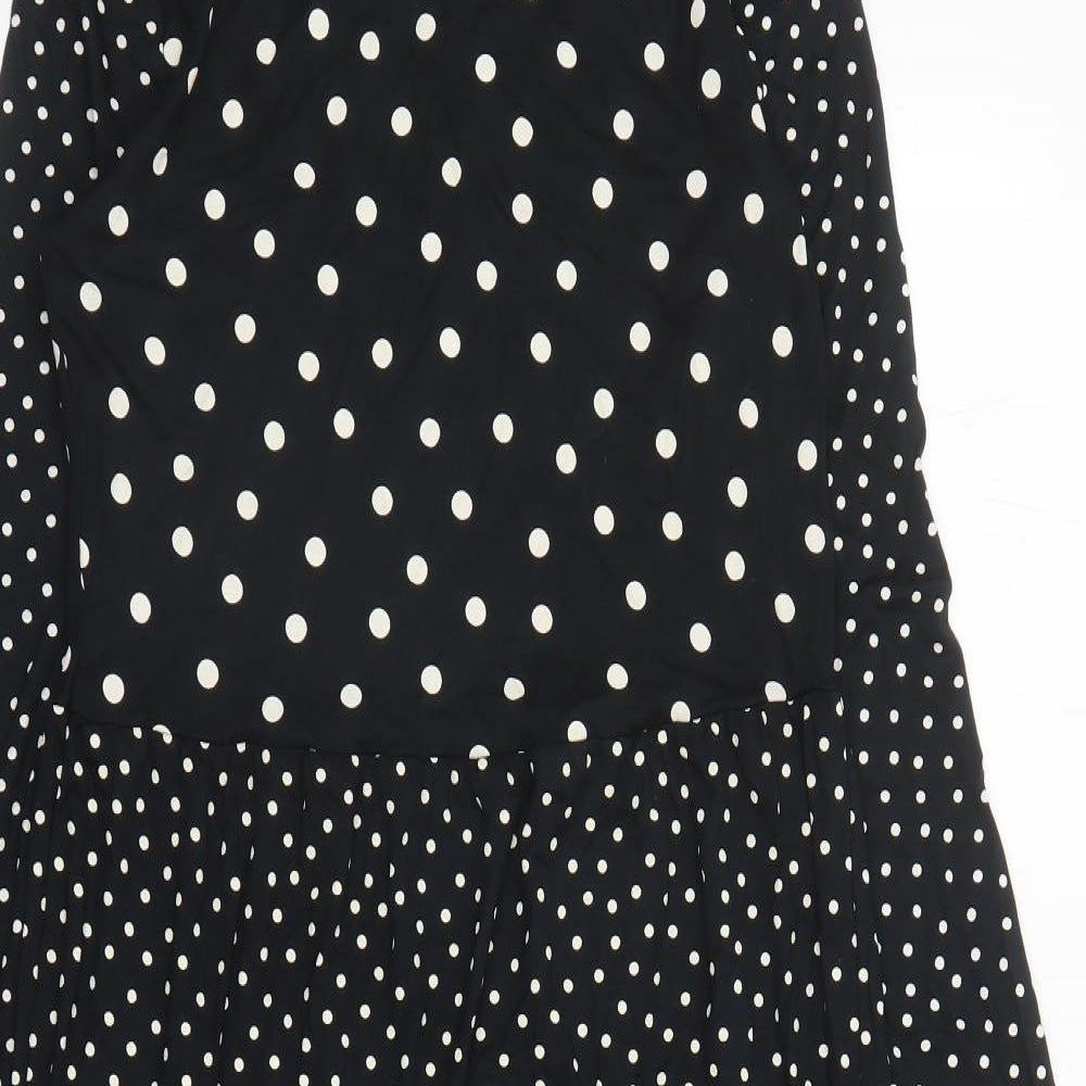 Marks and Spencer Womens Black Polka Dot Viscose A-Line Size 8 Round Neck Pullover