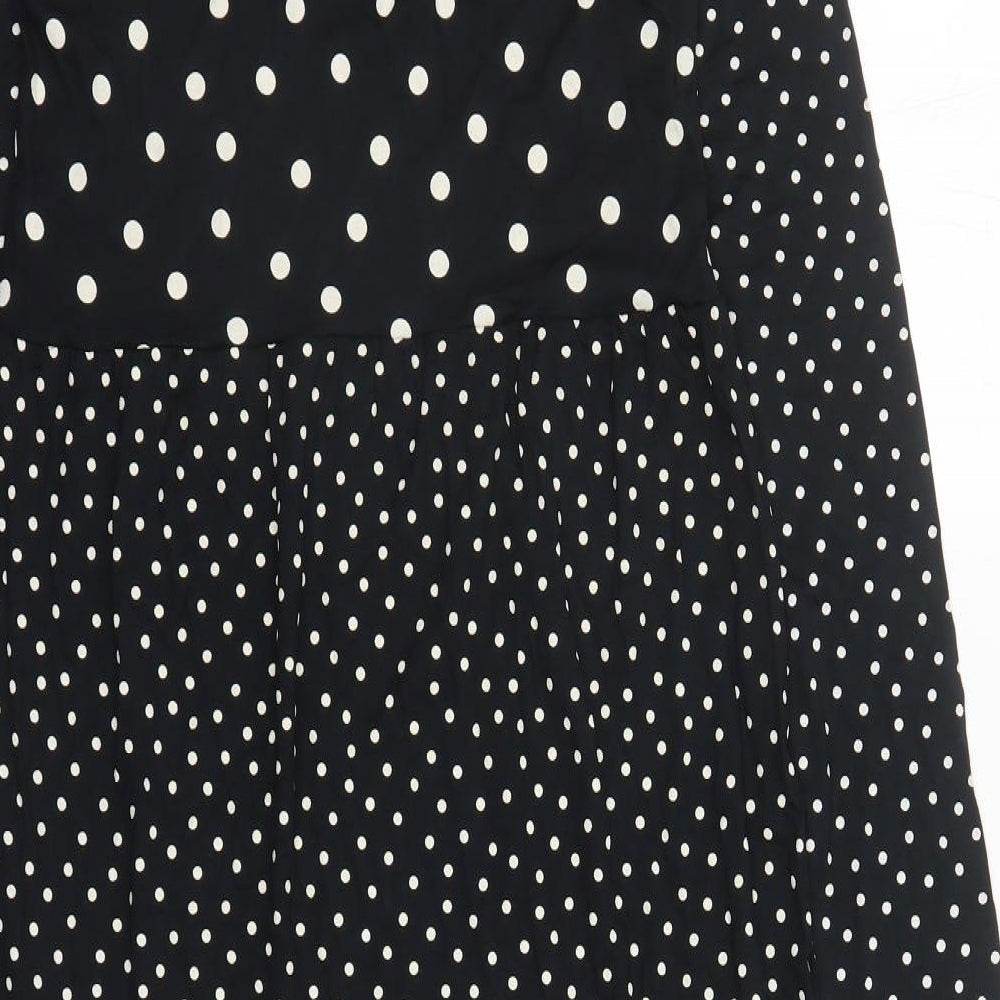 Marks and Spencer Womens Black Polka Dot Viscose A-Line Size 8 Round Neck Pullover