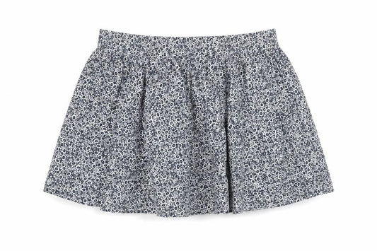 Front view of Marks & Spencer women’s blue floral cotton swing skirt, size UK 22, - elasticated waist