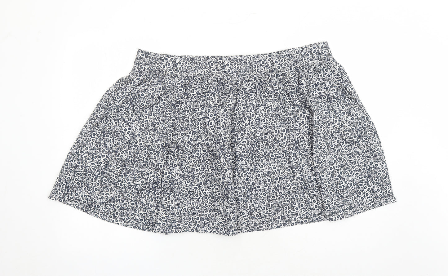 Marks and Spencer Womens Blue Floral Cotton Swing Skirt Size 22 - Elasticated Waist