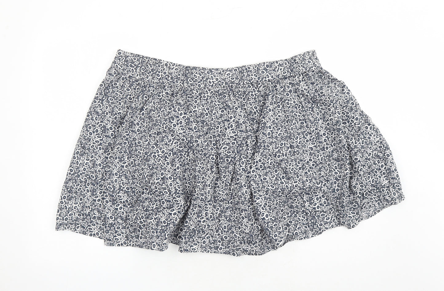 Marks and Spencer Womens Blue Floral Cotton Swing Skirt Size 22 - Elasticated Waist