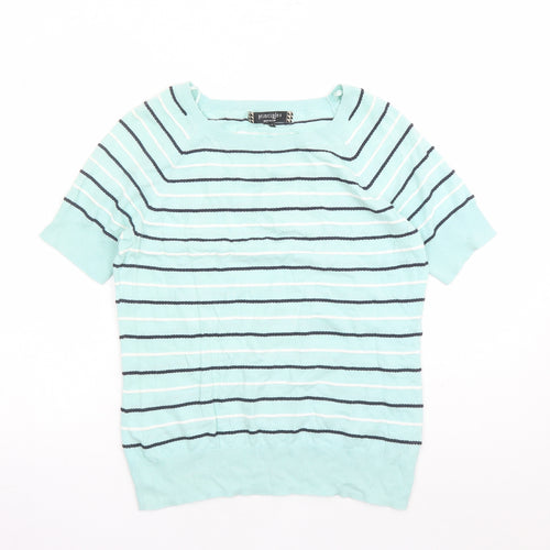 Principles Womens Green Round Neck Striped 100% Cotton Pullover Jumper Size 14