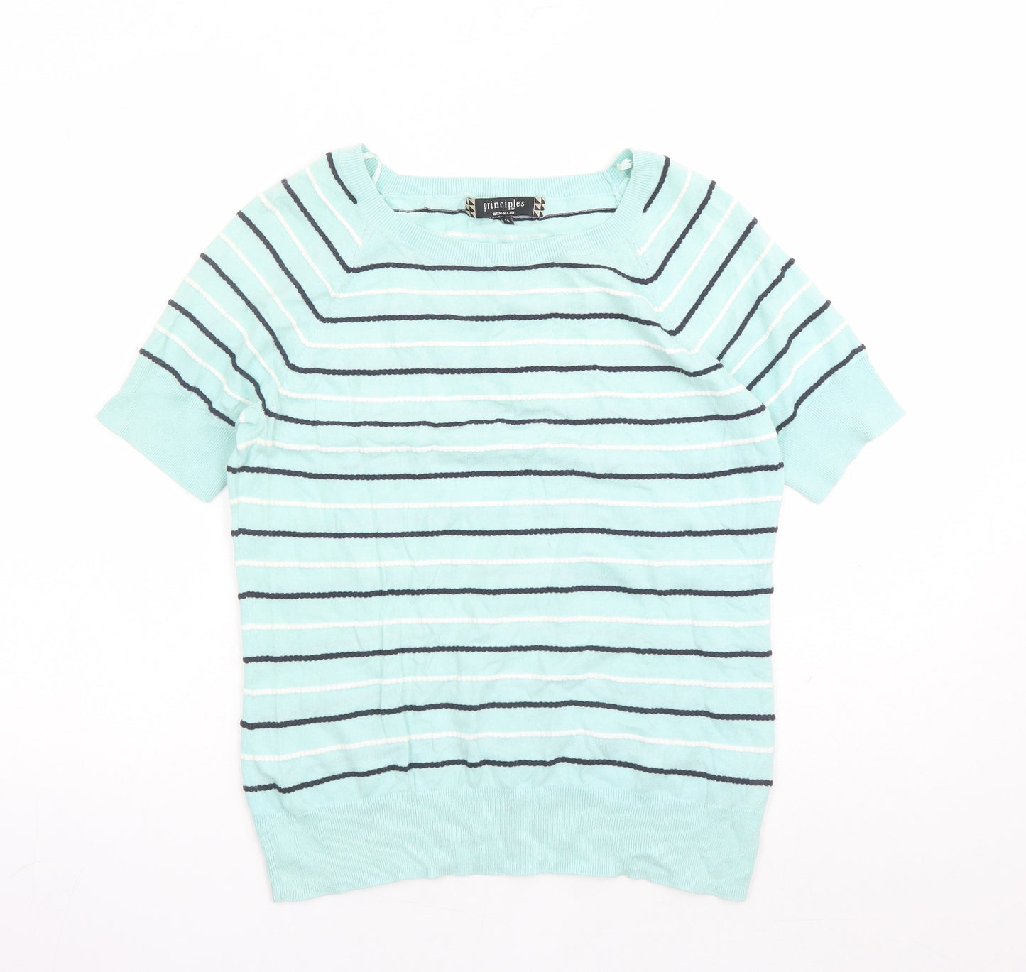 Principles Womens Green Round Neck Striped 100% Cotton Pullover Jumper Size 14