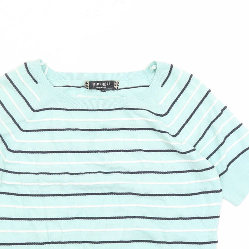 Principles Womens Green Round Neck Striped 100% Cotton Pullover Jumper Size 14